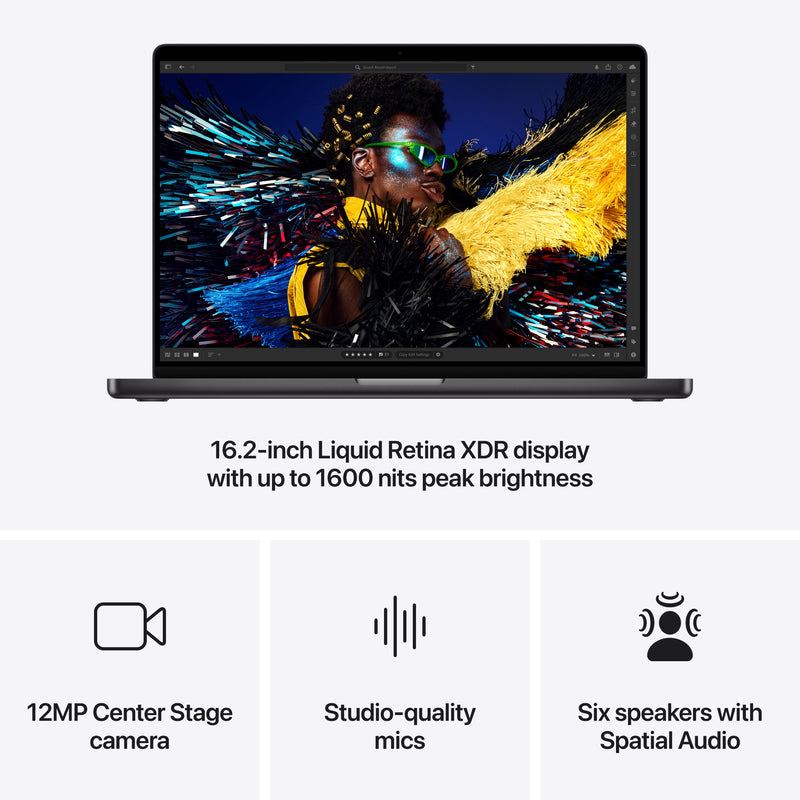 MacBook Pro de 16 polegadas: Processador M4 Max da Apple com CPU 14‑core e GPU 32‑core, 1 TB SSD - Preto sideral